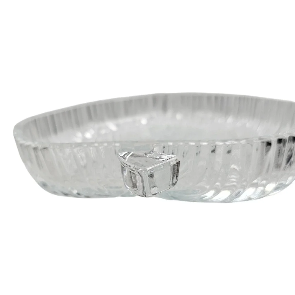 Studio Nova Japan Crystal Leaf Dish Clear Ribbed Glass Serving Tray 9.5 Inch